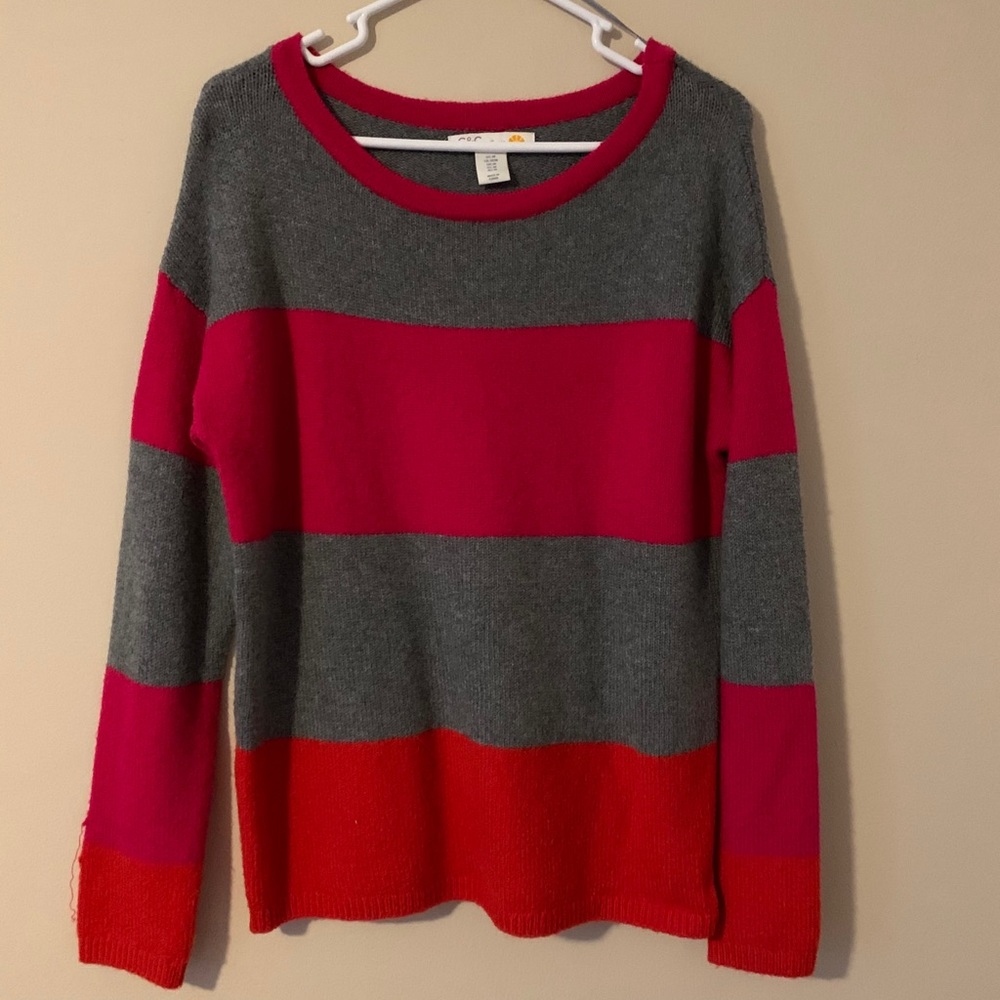 Grey, Pink, and Red striped sweater